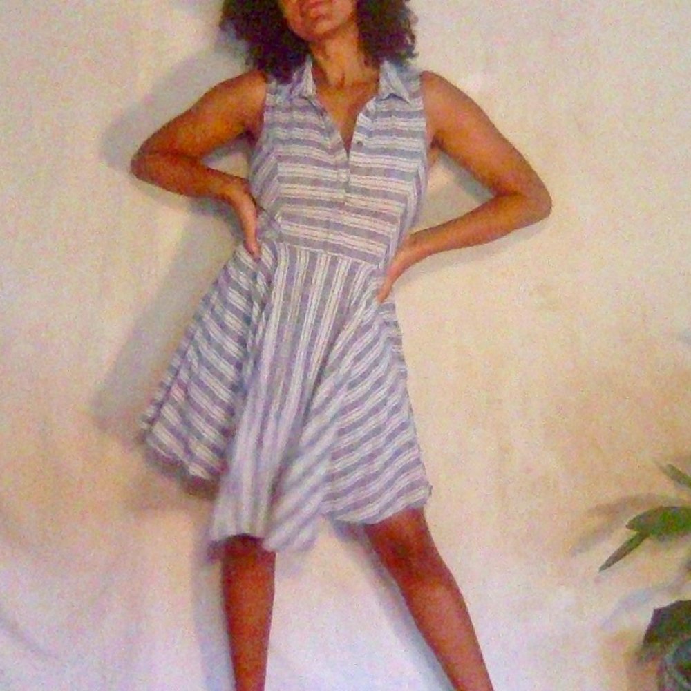 Striped blue and white cotton airy dress